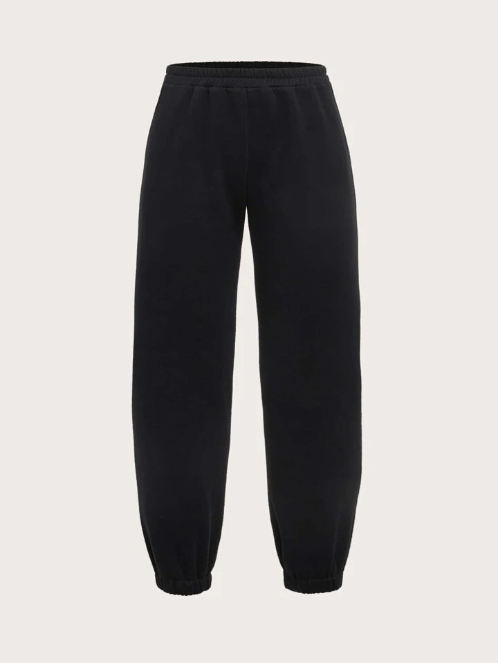 Teen Solid Black Elastic Sweatpants