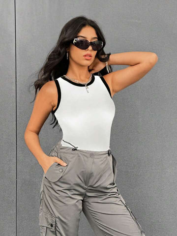 Teen Solid Black Cotton Fitted Tank Top