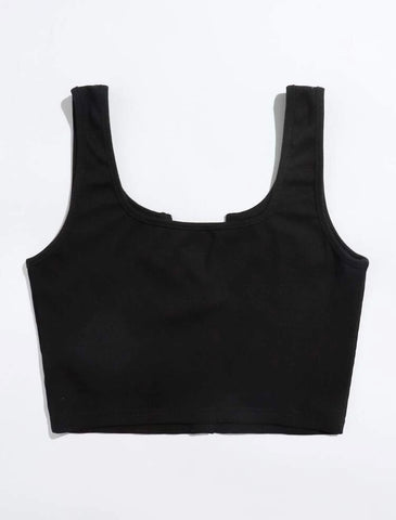 Teen Solid Black Rib Fitted Tank Top