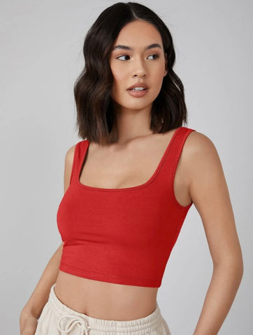 Teen Solid Red Cotton Fitted Tank Top