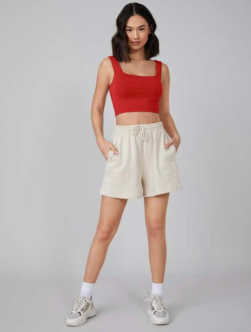 Teen Solid Red Cotton Fitted Tank Top