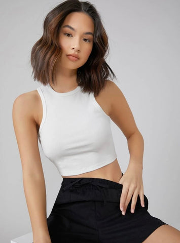 Teen Solid White Cotton Fitted Tank Top
