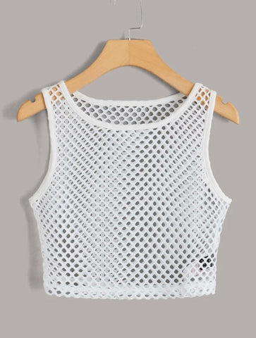 Teen Solid White Open Knite Tank Top