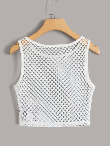 Teen Solid White Open Knite Tank Top