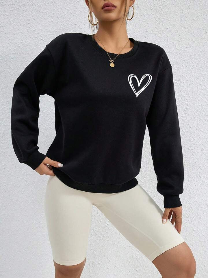 Teen Solid Black Graphic Sweatshirt
