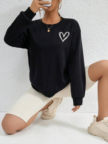 Teen Solid Black Graphic Sweatshirt