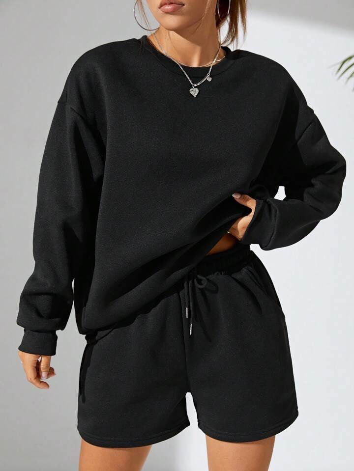 Teen Solid Black Fleece CO-ORD Set