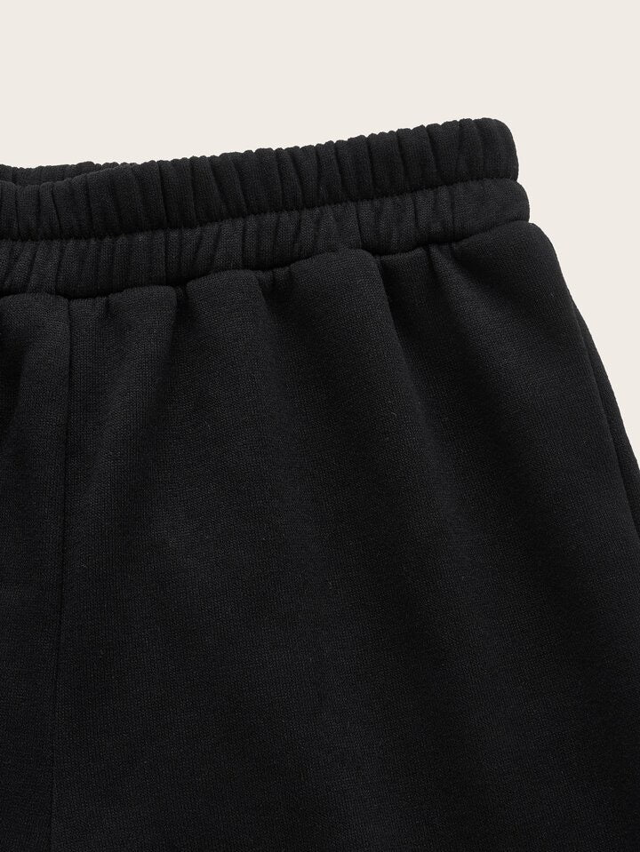 Teen Solid Black Elastic Sweatpants