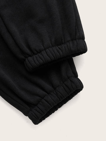 Teen Solid Black Elastic Sweatpants