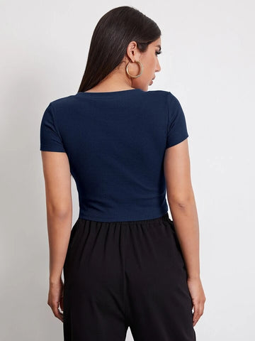 Teen Solid Crew Neck Fitted Crop Top
