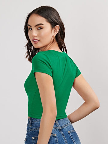 Teen Solid Crew Neck Fitted Crop Top
