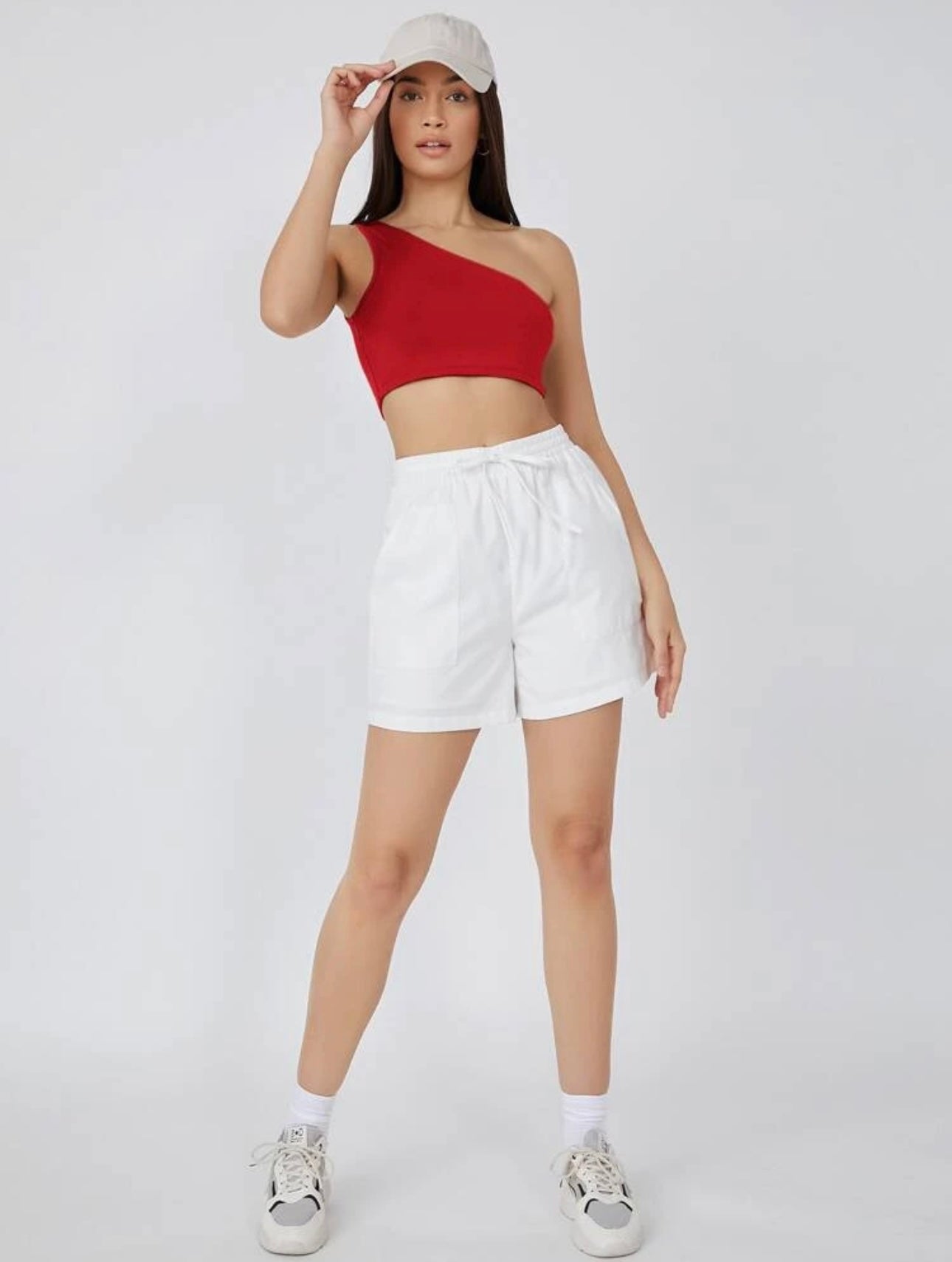 Teen Solid Red One Shoulder Rib Fitted Tank Top