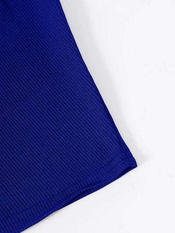 Teen Solid Royal Blue Asymmetrical Neck Rib Fitted Tank Top