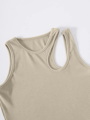 Teen Solid Apricot Asymmetrical Neck Rib Fitted Tank Top