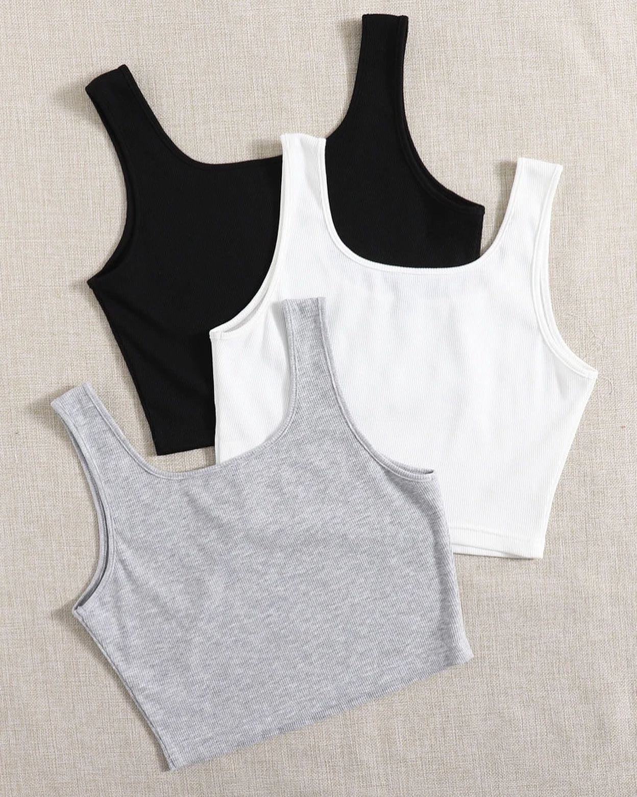 Teen Solid Pack of 3 Rib Fitted Tank Tops
