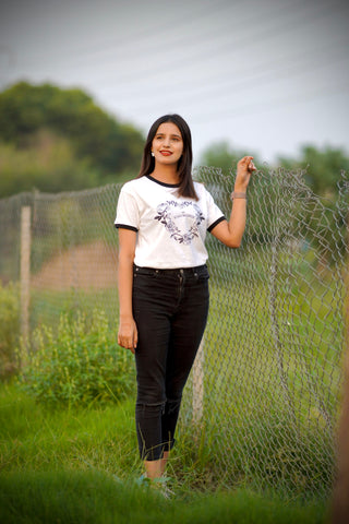 Women's White Graphic Cotton T-shirt