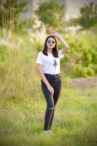 Women's White Graphic Cotton T-shirt