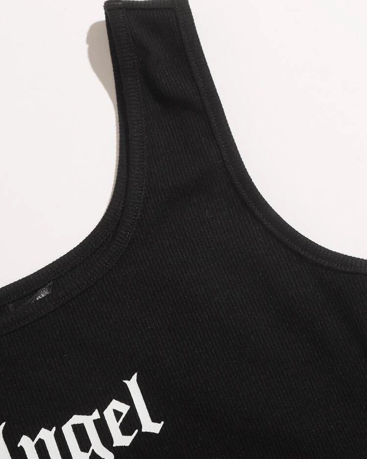 Teen Solid Black Graphic Rib Fitted Tank Top