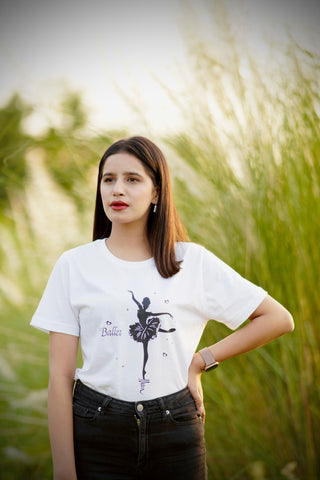 Women's White Graphic Cotton T-shirt