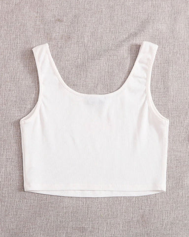 Teen Solid White Graphic Rib Fitted Tank Top