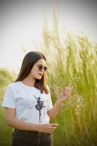 Women's White Graphic Cotton T-shirt