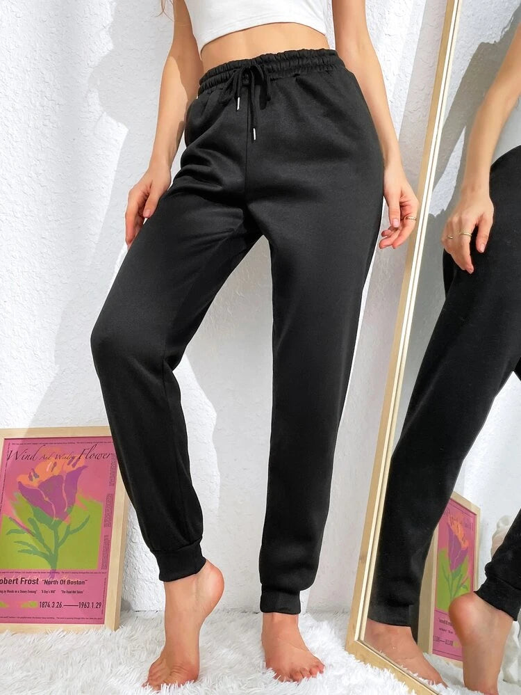Teen Solid Black Without Pockets Sweatpant