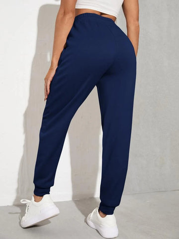 Teen Solid Navy Blue Elastic Bottom Sweatpant
