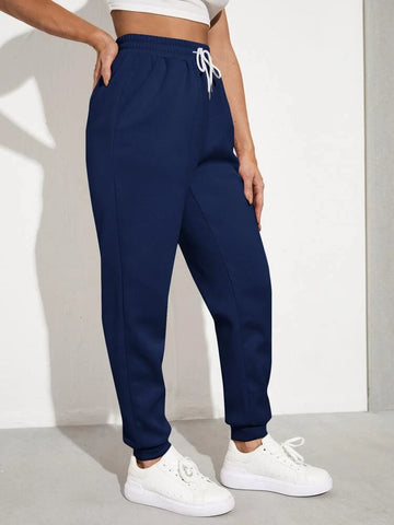 Teen Solid Navy Blue Elastic Bottom Sweatpant