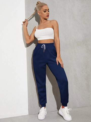 Teen Solid Navy Blue Elastic Bottom Sweatpant