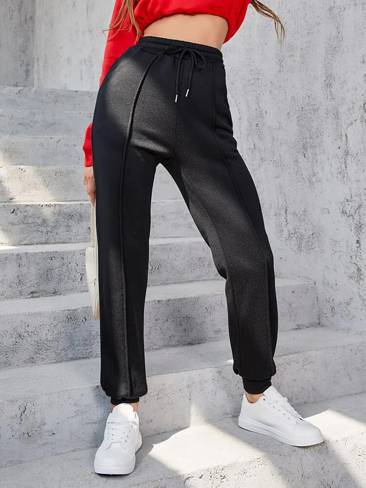 Teen Solid Black Drawstring Waist Joggers