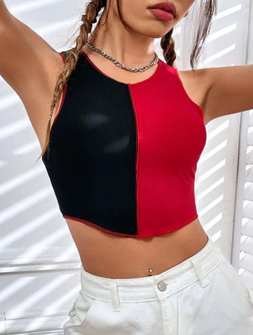 Teen Solid Two Tones Rib Fitted Tank Top