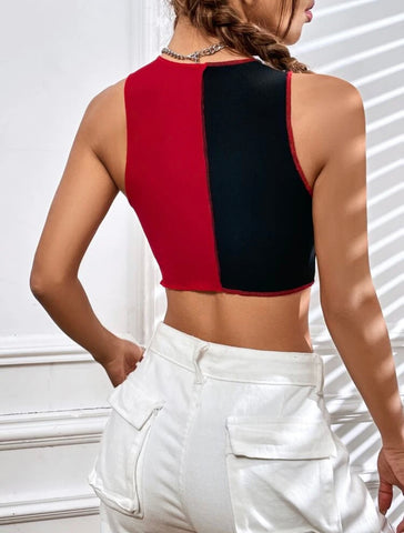 Teen Solid Two Tones Rib Fitted Tank Top