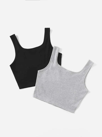 Teen Solid Pack of 2 Rib Fitted Tank Tops