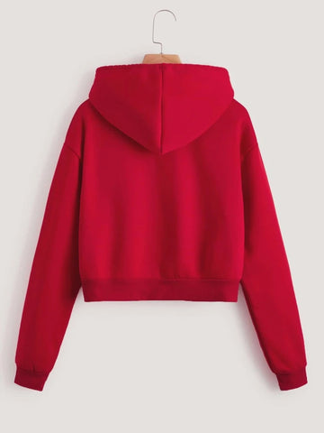 Teen Solid Red Drawstring Crop Hoodie