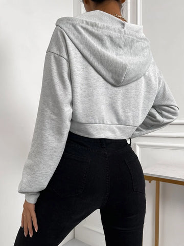 Teen Solid H.Grey Zipper Crop Hoodie