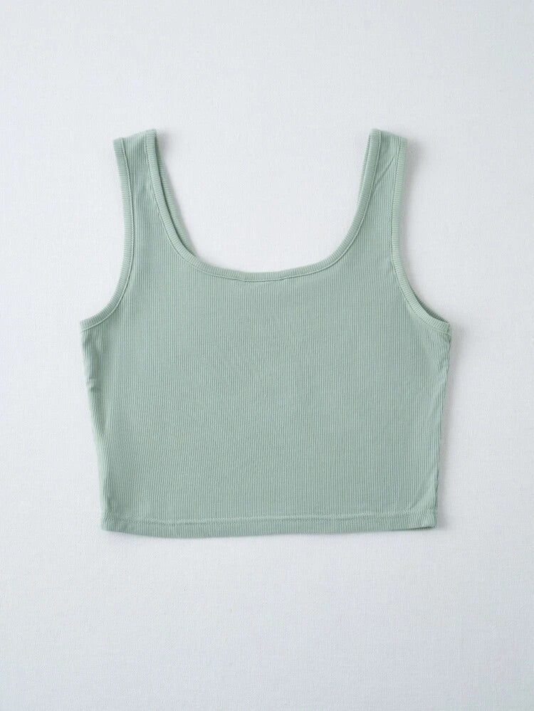 Teen Solid Mint Green Rib Fitted Tank Top