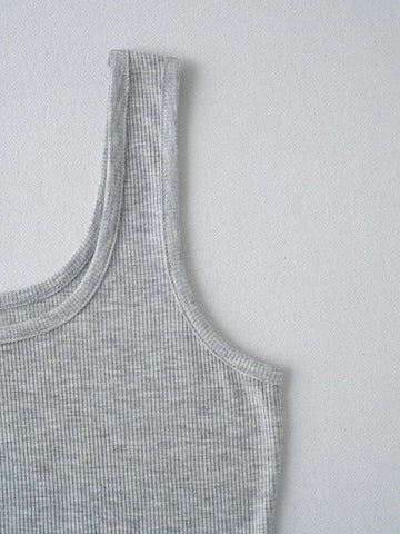 Teen Solid Grey Rib Fitted Tank Top