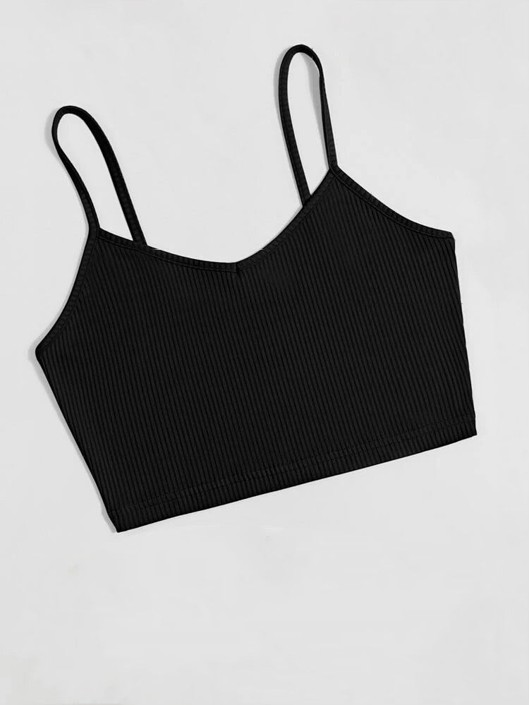 Teen Solid Black Rib Fitted Cami Top