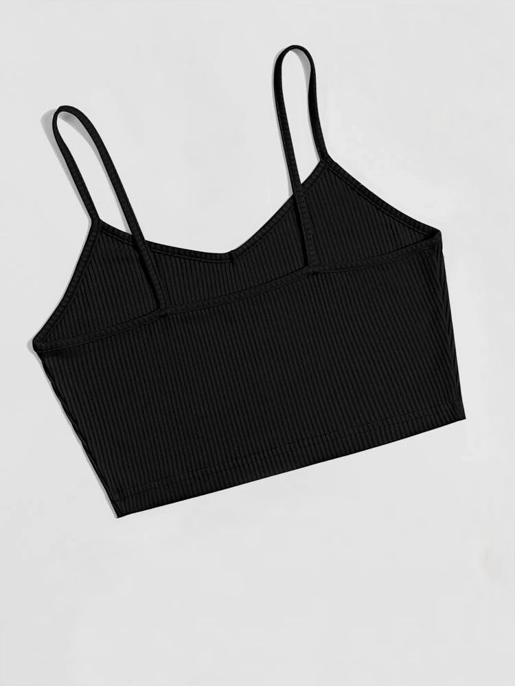 Teen Solid Black Rib Fitted Cami Top