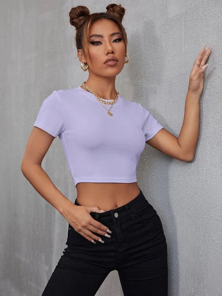 Teen Solid Lilac Slim Fitted Crop Top