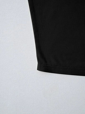 Teen Solid Black Rib Fitted Tank Top