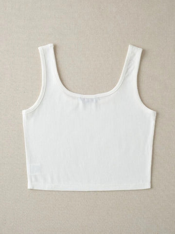 Teen Solid White Rib Fitted Tank Top