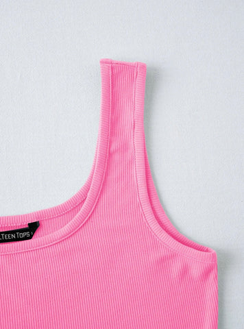 Teen Solid Pink Rib Fitted Tank Top