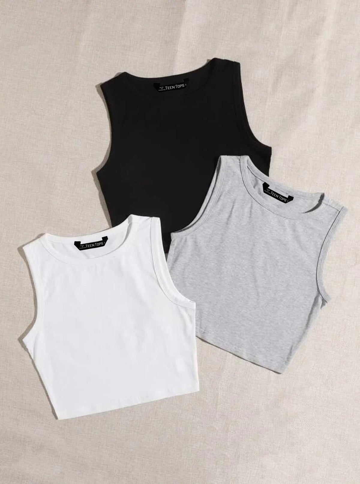 Teen Solid Pack of 3 Scoop Neck Cotton Fitted Tank Tops