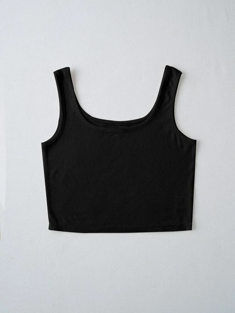 Teen Solid Black Rib Fitted Tank Top