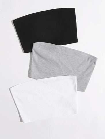 Teen Solid Pack of 3 Rib Fitted Tube Tops