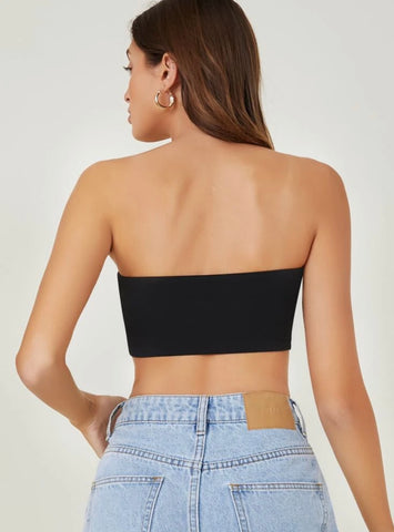 Teen Solid Black Rib Fitted Tube Top