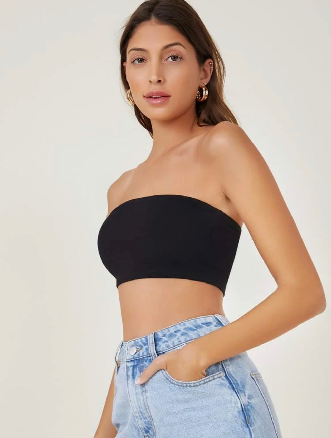 Teen Solid Black Rib Fitted Tube Top