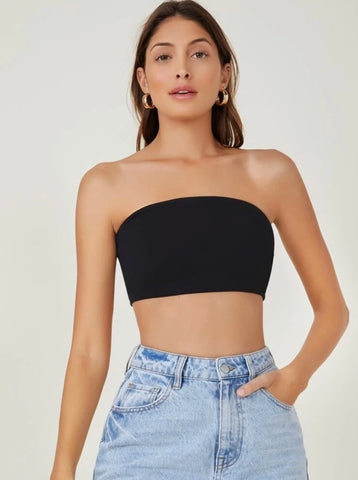 Teen Solid Black Rib Fitted Tube Top