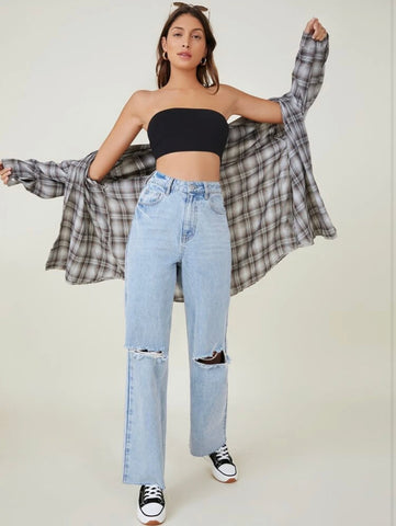 Teen Solid Black Rib Fitted Tube Top